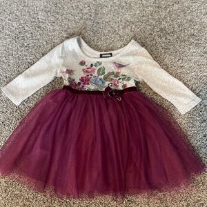 Zunie Burgundy Floral tulle Dress